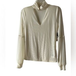 Guess Sheer Long sleeve Cream Medium Blouse